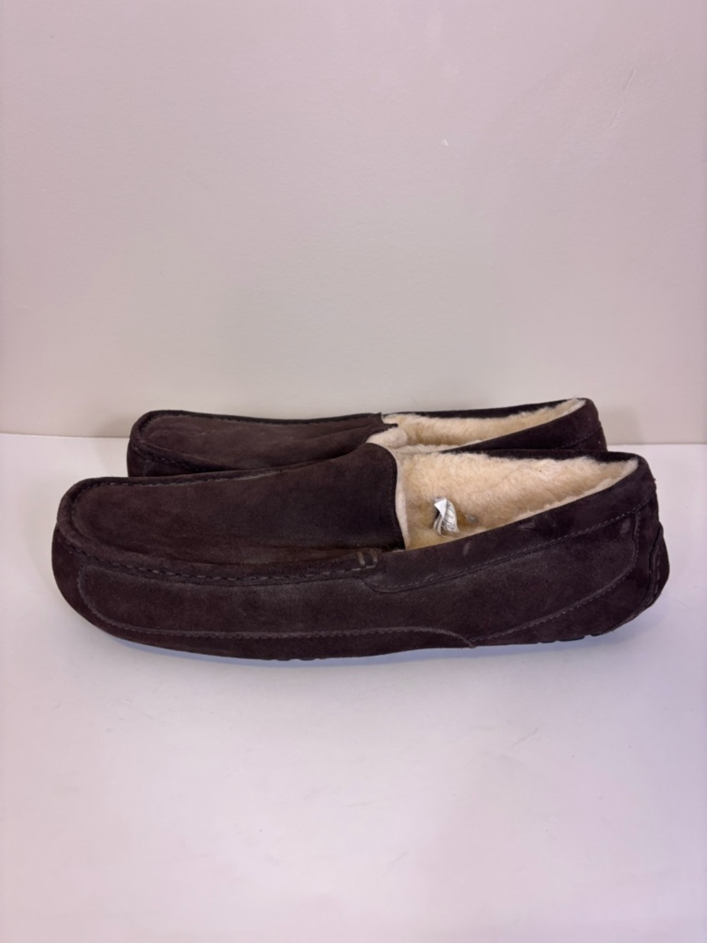 UGG Men's Dark Brown Suede‎ Moccasin Slippers with Sherpa Lining 16